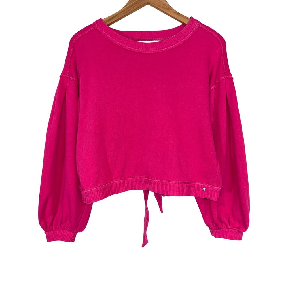 Anthropologie Pilcro Pink Open Back Bow Tie Cropped Sweatshirt Size S